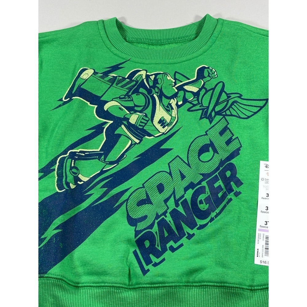 Disney Toddler Boys Space Ranger Sweatshirt 3T‎ Green Buzz Lightyear Fleece Crew - Picture 2 of 4